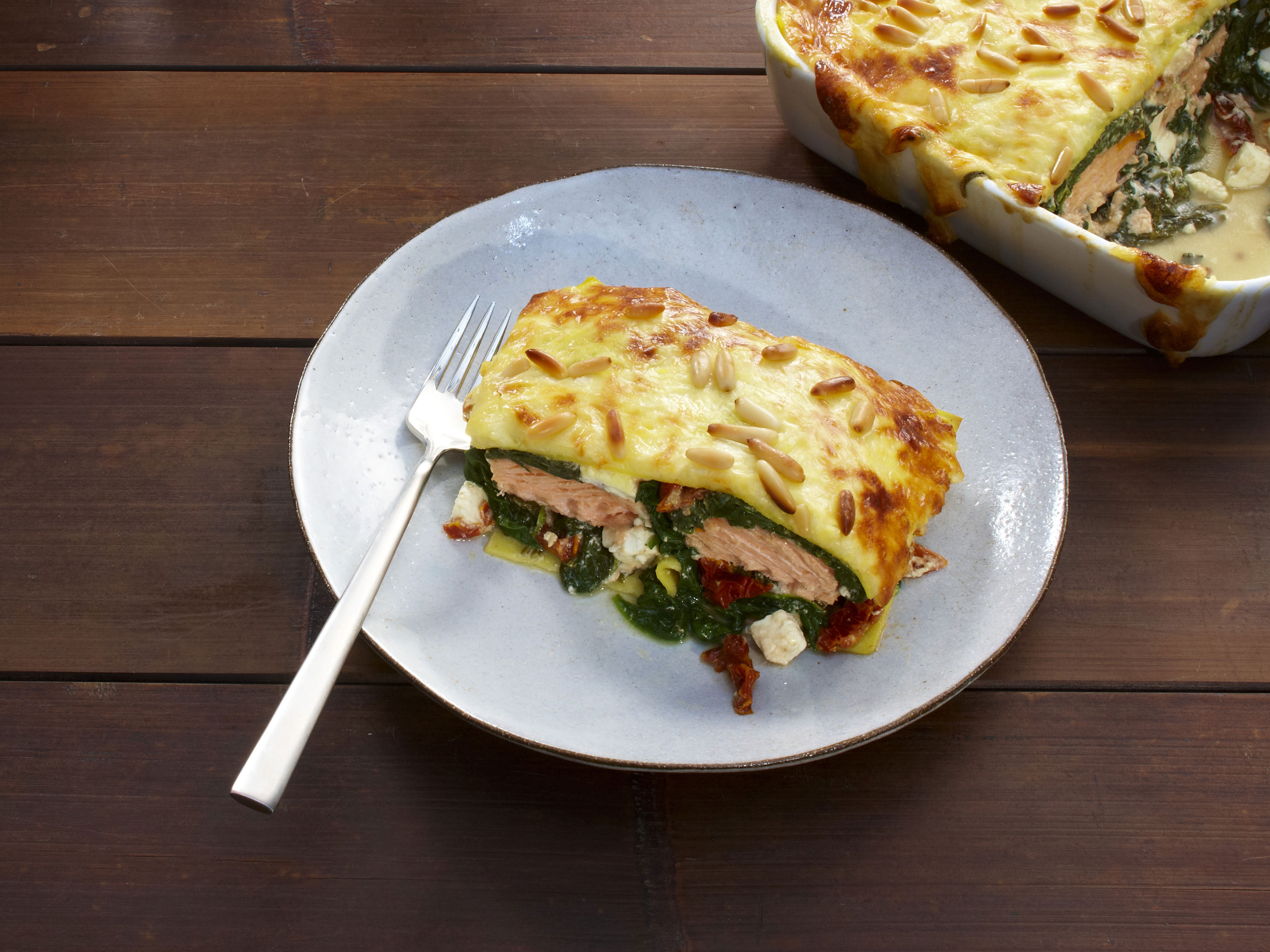 Rezept: Lachs-Spinat-Lasagne mit Feta