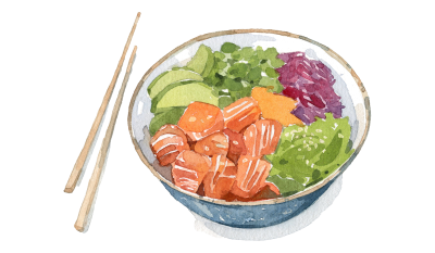 Wunschtag Illustration eines Poké Bowl Rezeptes