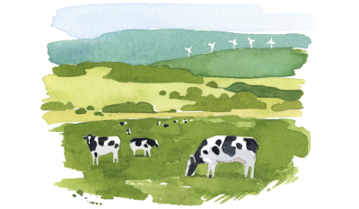 Genusspartner Illustration einer Kuh-Weide
